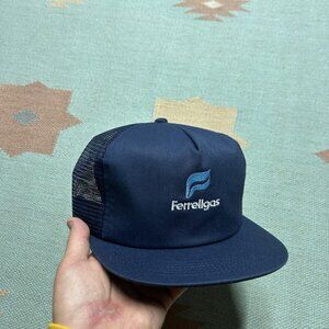 Vintage 80s trucker hat mesh cap Ferrellgas navy blue made in USA